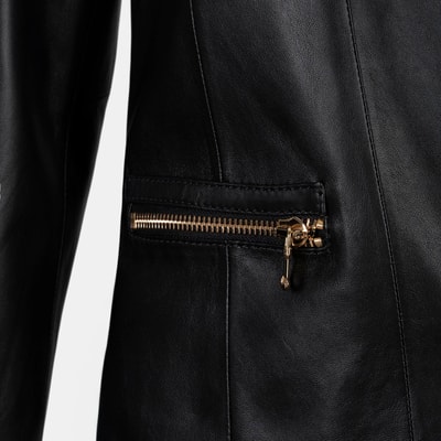 Kadın Siyah Hakim Yakalı Fit Deri Ceket