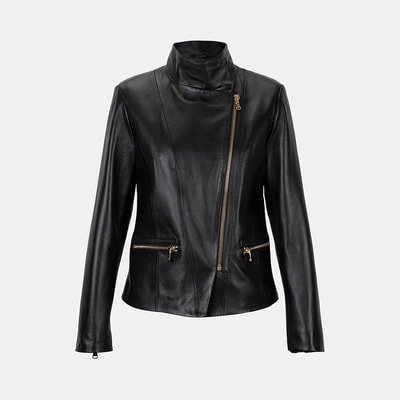 Kadın Siyah Hakim Yakalı Fit Deri Ceket