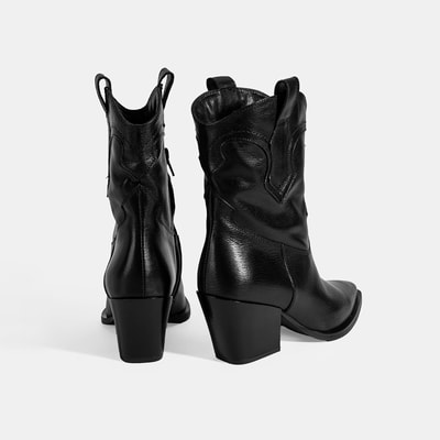 Kadın Siyah Kalın Topuklu Deri Bot