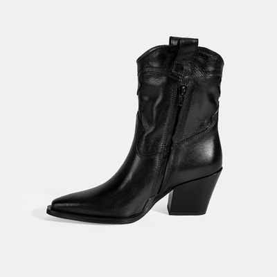 Kadın Siyah Kalın Topuklu Deri Bot