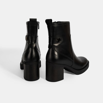 Kadın Siyah Kalın Topuklu Deri Bot