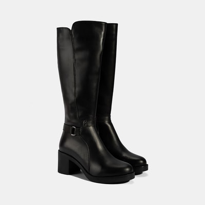 Kadın Siyah Kalın Topuklu Deri Çizme