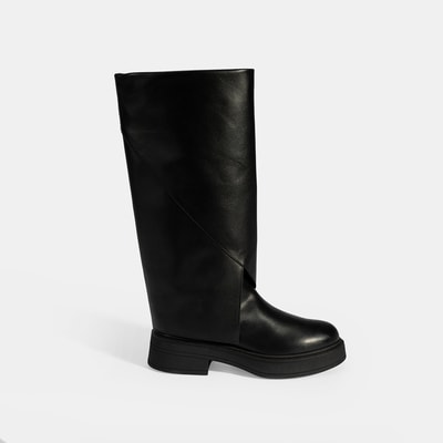 Kadın Siyah Katlama Detaylı Deri Çizme