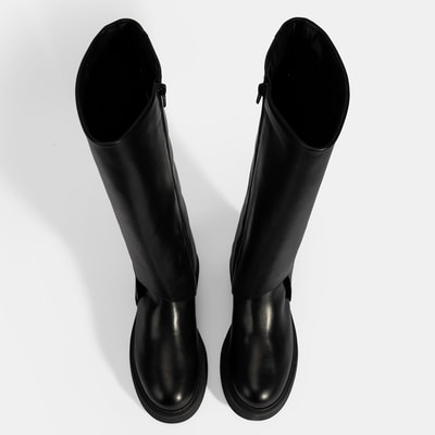 Kadın Siyah Katlama Detaylı Deri Çizme