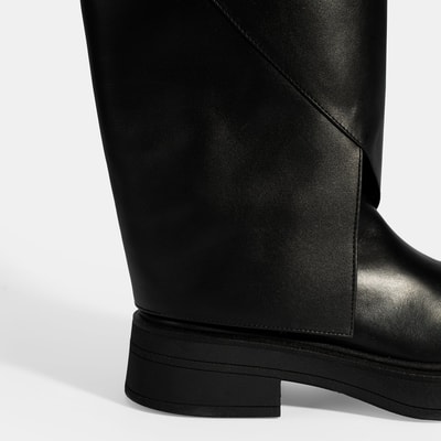 Kadın Siyah Katlama Detaylı Deri Çizme