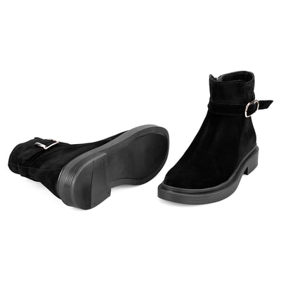 Kadın Siyah Kemer Aksesuarlı Süet Bot