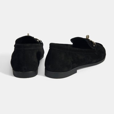 Kadın Siyah Kilit Aksesuarlı Slip-On Süet Loafer