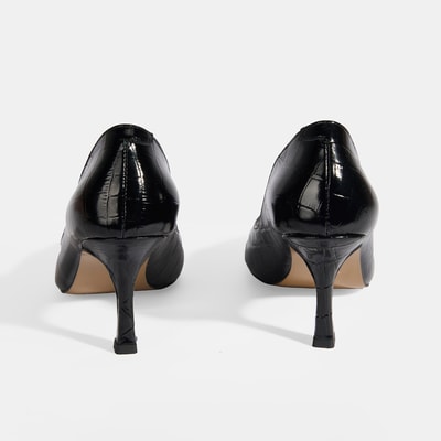 Kadın Siyah Kroko Baskılı Deri Stiletto