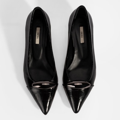 Kadın Siyah Kroko Baskılı Deri Topuklu Ayakkabı