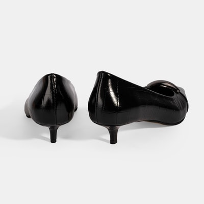 Kadın Siyah Kroko Baskılı Deri Topuklu Ayakkabı