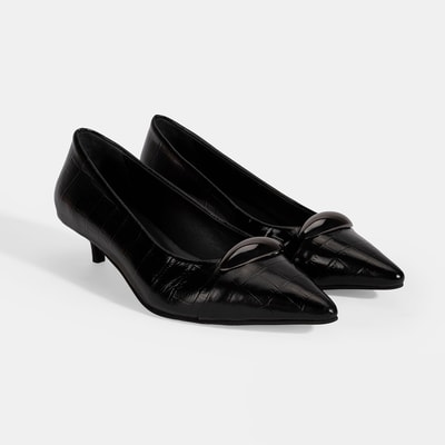 Kadın Siyah Kroko Baskılı Deri Topuklu Ayakkabı