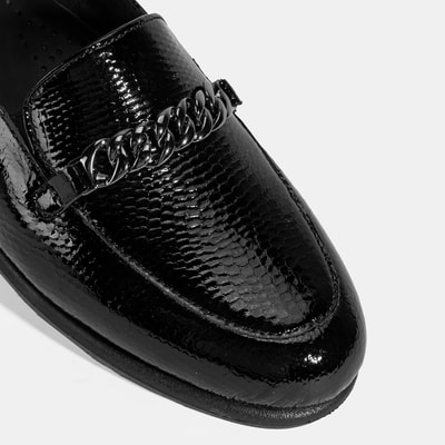 Kadın Siyah Kroko Baskılı DesaComfort Deri Ayakkabı