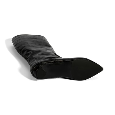 Kadın Siyah Kroko Baskılı İnce Topuklu Rugan Deri Çizme