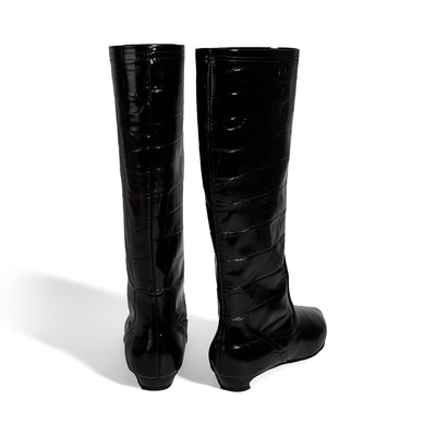 Kadın Siyah Kroko Baskılı İnce Topuklu Rugan Deri Çizme