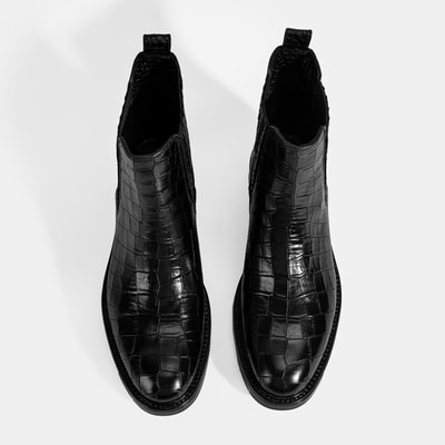 Kadın Siyah Kroko Baskılı Lastikli Deri Bot