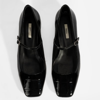 Kadın Siyah Kroko Baskılı Mary Jane Günlük Ayakkabı