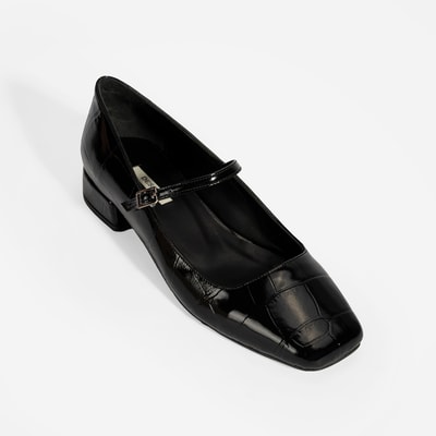 Kadın Siyah Kroko Baskılı Mary Jane Günlük Ayakkabı