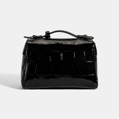Kadın Siyah Kroko Baskılı Mini Deri El Çantası