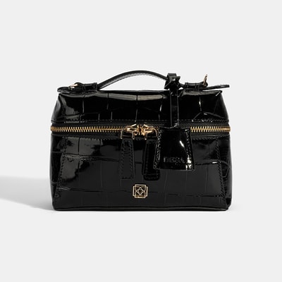 Kadın Siyah Kroko Baskılı Mini Deri El Çantası