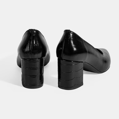 Kadın Siyah Kroko Baskılı Topuklu Klasik Ayakkabı