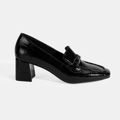 Kadın Siyah Kroko Baskılı Topuklu Rugan Loafer