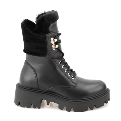 Kadın Siyah Kürk Detaylı Deri Bot