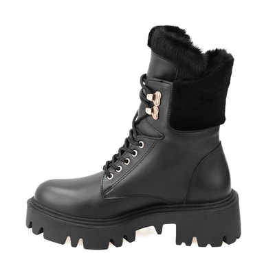 Kadın Siyah Kürk Detaylı Deri Bot