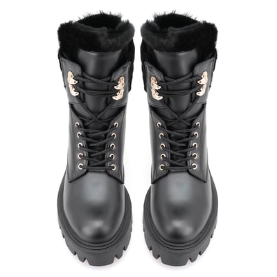 Kadın Siyah Kürk Detaylı Deri Bot