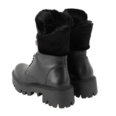 Kadın Siyah Kürk Detaylı Deri Bot
