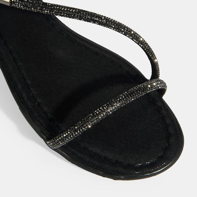 Kadın Siyah Lastik Bantlı Taşlı Sandalet