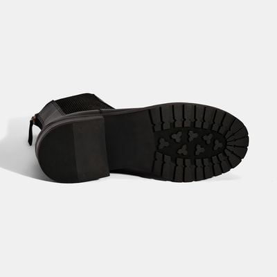 Kadın Siyah  Lastikli Deri Chelsea Bot