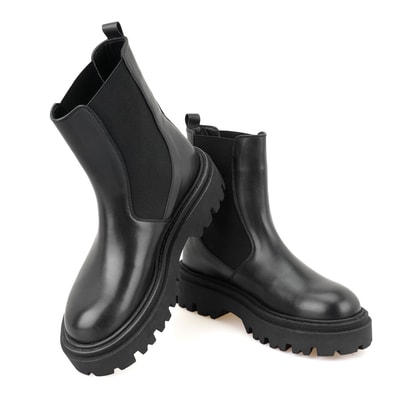 Kadın Siyah Lastikli Deri Chelsea Bot