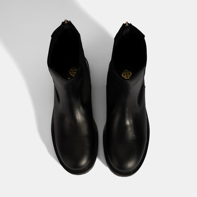 Kadın Siyah  Lastikli Deri Chelsea Bot