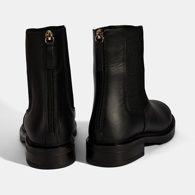 Kadın Siyah  Lastikli Deri Chelsea Bot