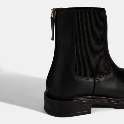 Kadın Siyah  Lastikli Deri Chelsea Bot