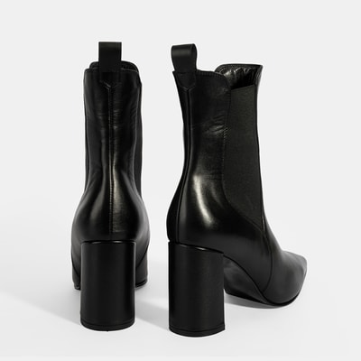 Kadın Siyah Lastikli Topuklu Deri Bot