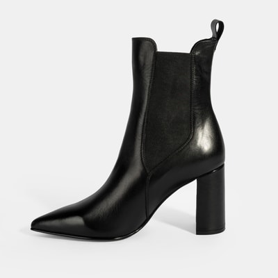 Kadın Siyah Lastikli Topuklu Deri Bot