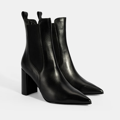 Kadın Siyah Lastikli Topuklu Deri Bot