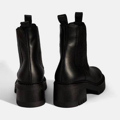 Kadın Siyah Lastikli Topuklu Deri Chelsea Bot