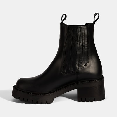 Kadın Siyah Lastikli Topuklu Deri Chelsea Bot