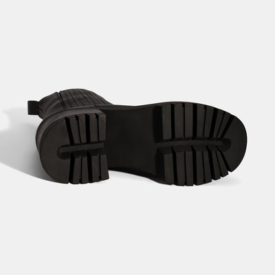 Kadın Siyah Lastikli Topuklu Deri Chelsea Bot