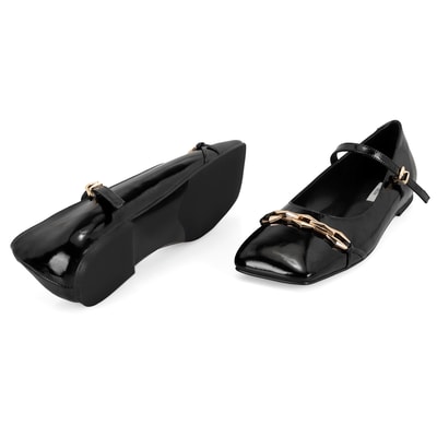 Kadın Siyah Mary Jane Deri Babet