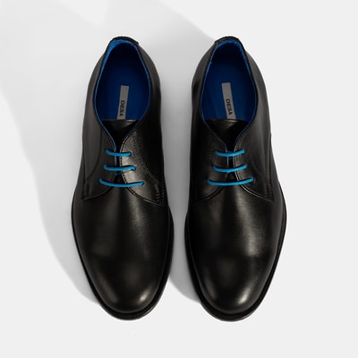 Kadın Siyah Mavi Bağcık Detaylı Deri Klasik Ayakkabı