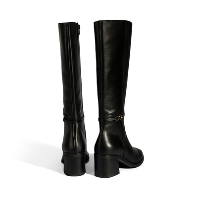 Kadın Siyah Metal Aksesuarlı Deri Çizme