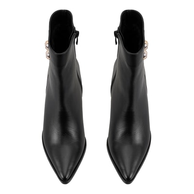 Kadın Siyah Metal Aksesuarlı Deri Topuklu Bot