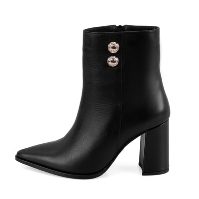 Kadın Siyah Metal Aksesuarlı Deri Topuklu Bot