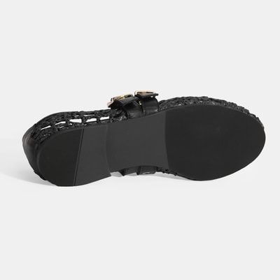 Kadın Siyah Metal Toka Aksesuarlı Örgü Babet