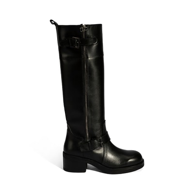 Kadın Siyah Metal Toka Detaylı Deri Çizme