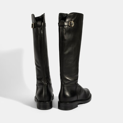 Kadın Siyah Metal Toka Detaylı Deri Çizme