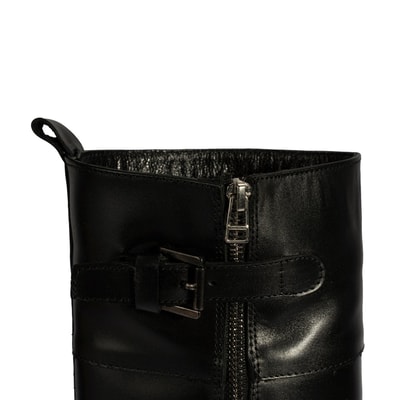 Kadın Siyah Metal Toka Detaylı Deri Çizme